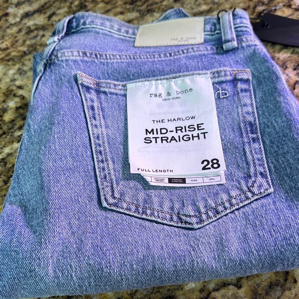 Rag & Bone Blue Mid-Rise Straight Jeans